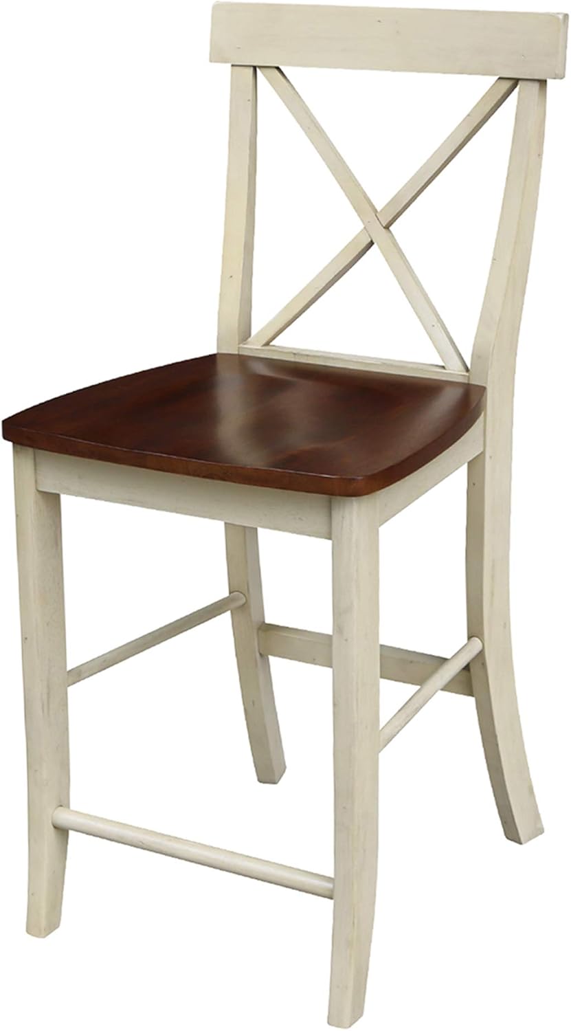 International Concepts X-Back Counter Stool-24 Seat Height Stool, 24 Inches, Distressed Hickory/Stone