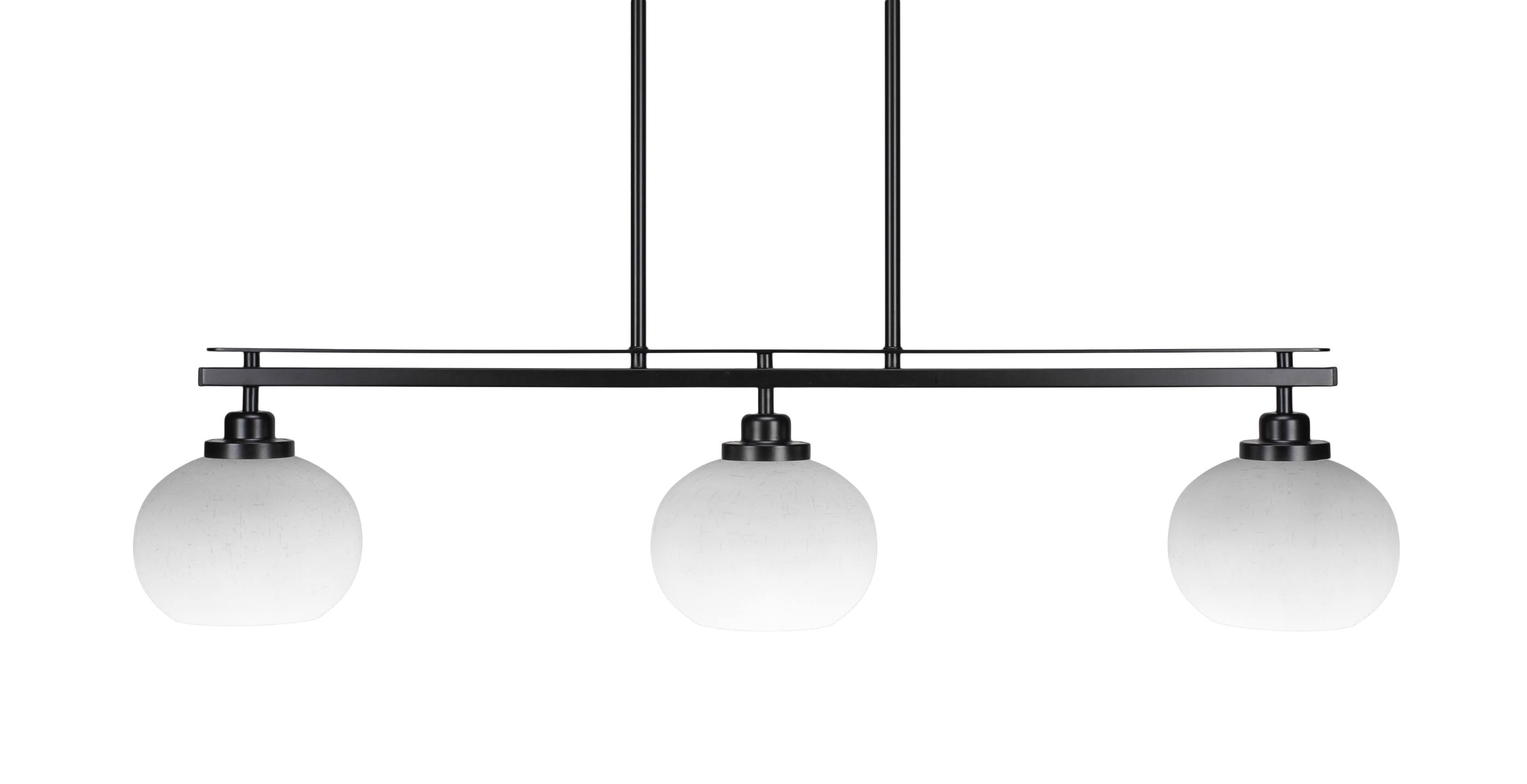 Toltec Lighting 2636-mb-212 Odyssey 3 Island Light shown in Matte Black Finish with 7 White Muslin Glass