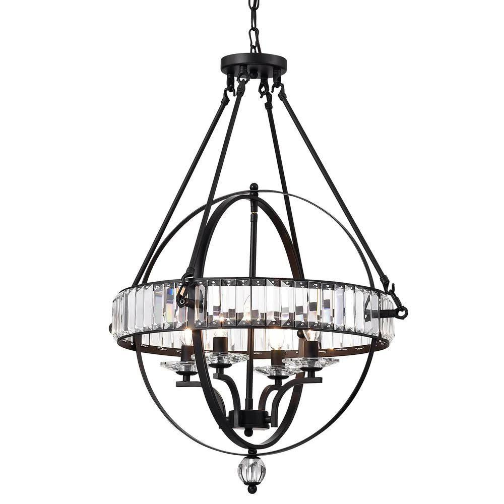 Edvivi 4-Light Black Sphere Chandelier with Crystal Belt
