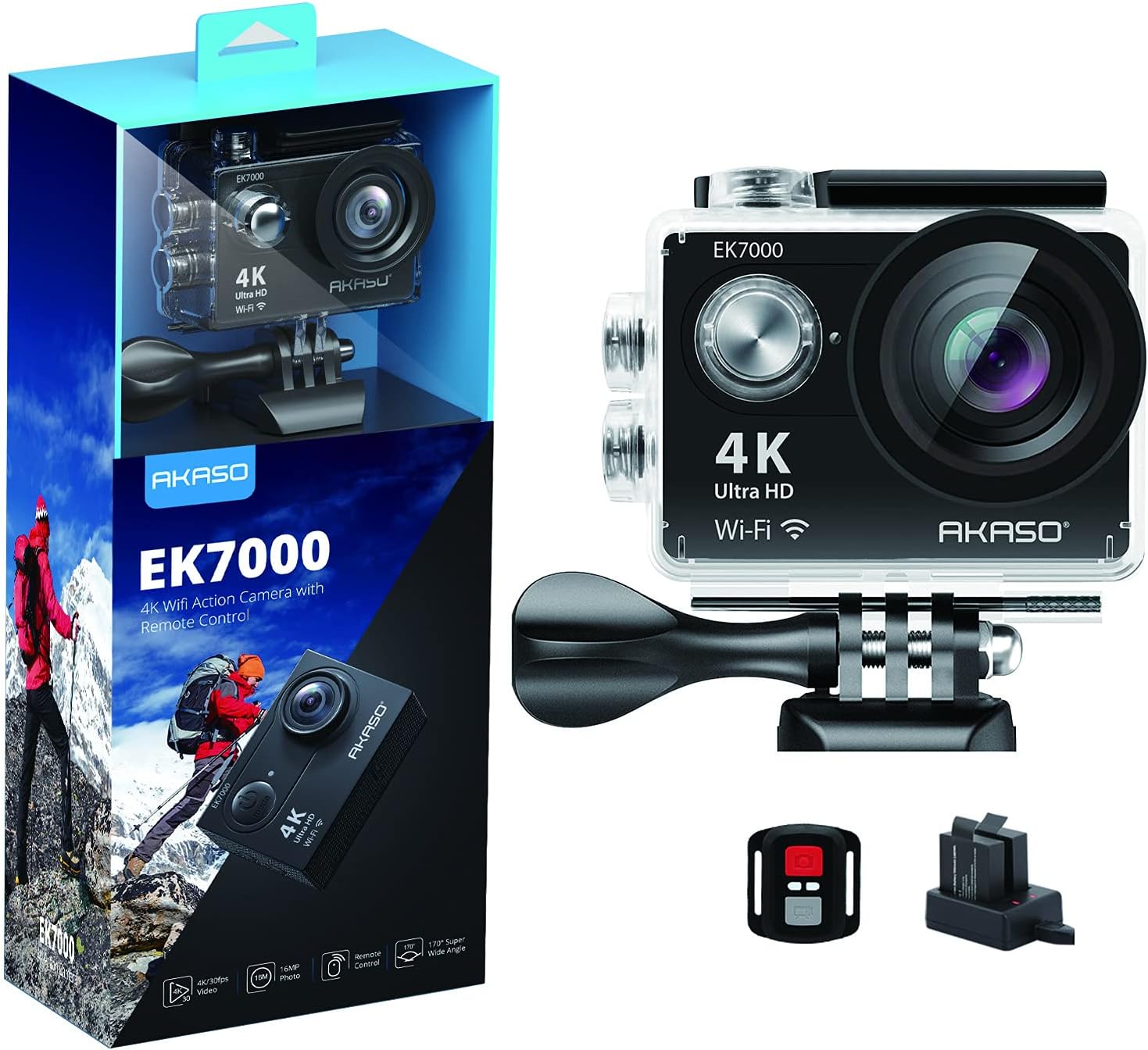 AKASO EK7000 4K30FPS Action Camera Ultra HD Underwater Camera 170 Degree Wide Angle 98FT Waterproof Camera Pack of 2