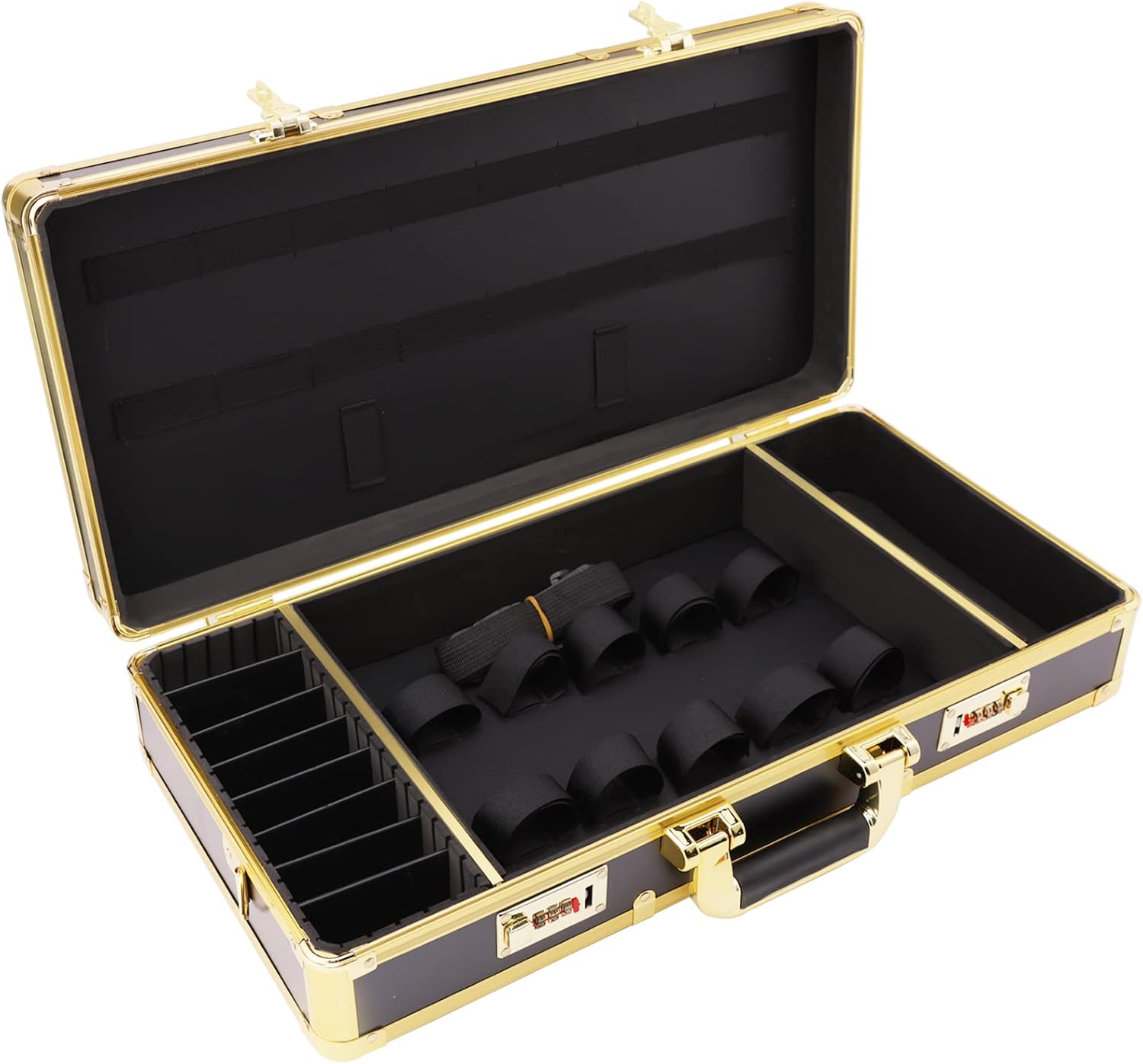 Barber Carrying Case, Hairstylist Traveling Case Hairdressing Clipper Tools Portable Organize Box，Num Lock System for Superior Security,Large Capacity Storage (Gold)