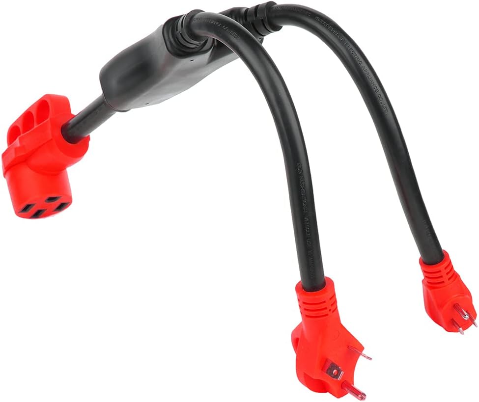 SCITOO RV Y-Split Power Cord Adapter, 50 amp Female to (1) 30 amp - (1) 15 amp Male,Heavy Duty RV Electrical Cord Cable Adapter Pack of 2