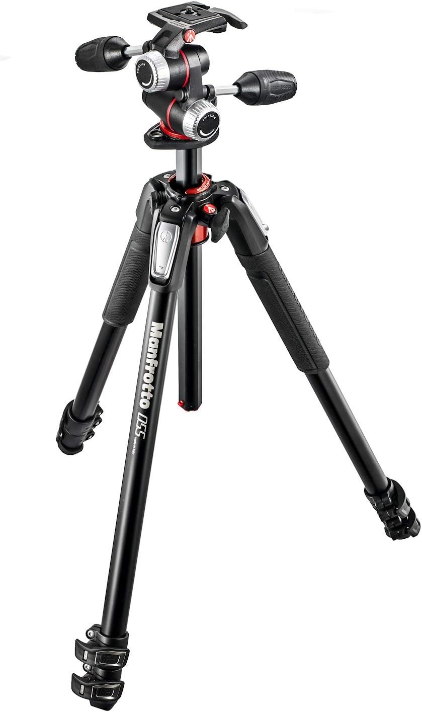 Manfrotto 055 Aluminum 3-Section Tripod Kit with Horizontal Column and Ball Head (MK055XPRO3-BHQ2), Black