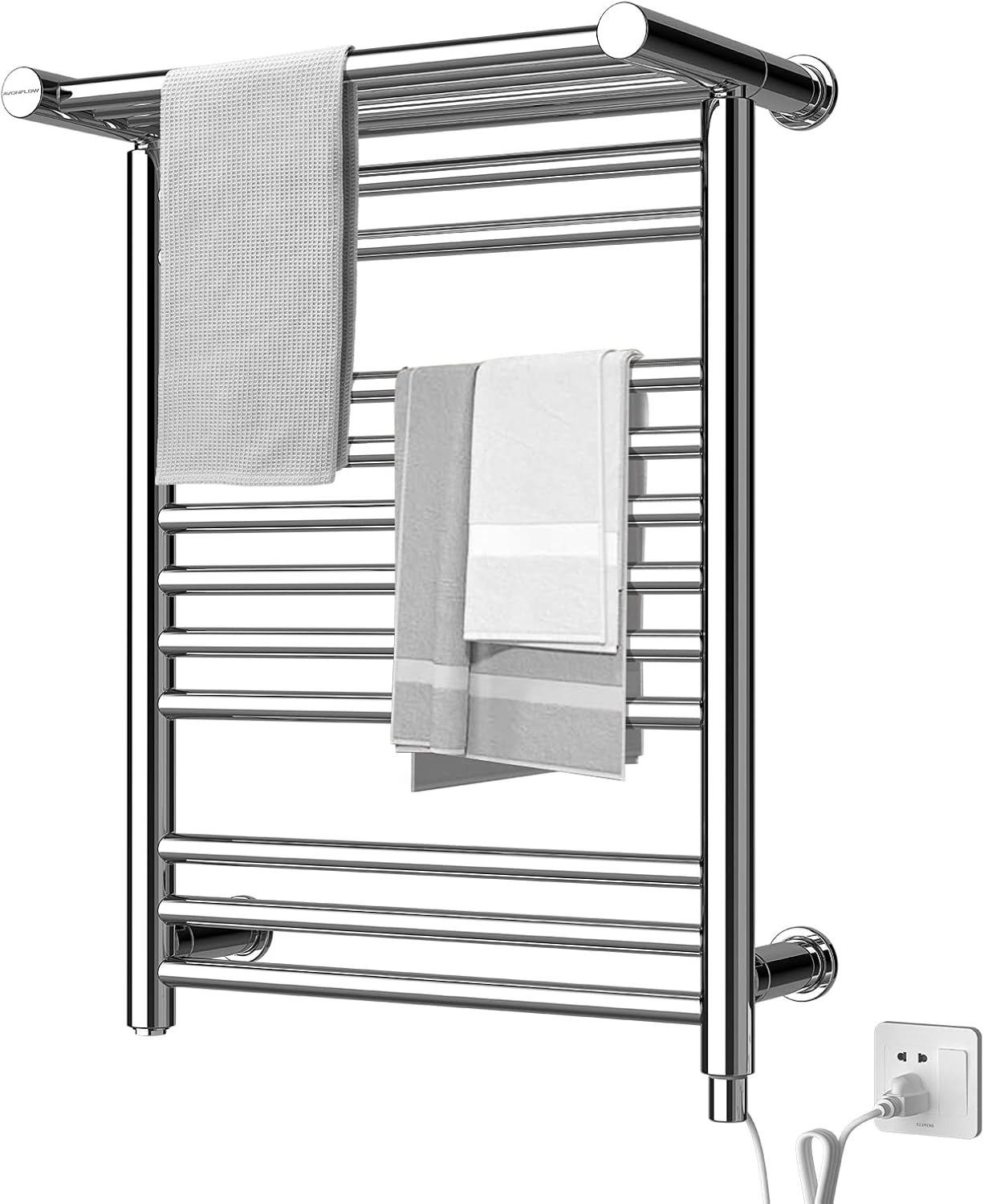 AVONFLOW Towel Warmer, Heated Towel Rack for Bathroom, Wall Mounted Towel Drying Rack with 8 Bar Matte Black, Plug-in 500W Fast Heating Within 15mins