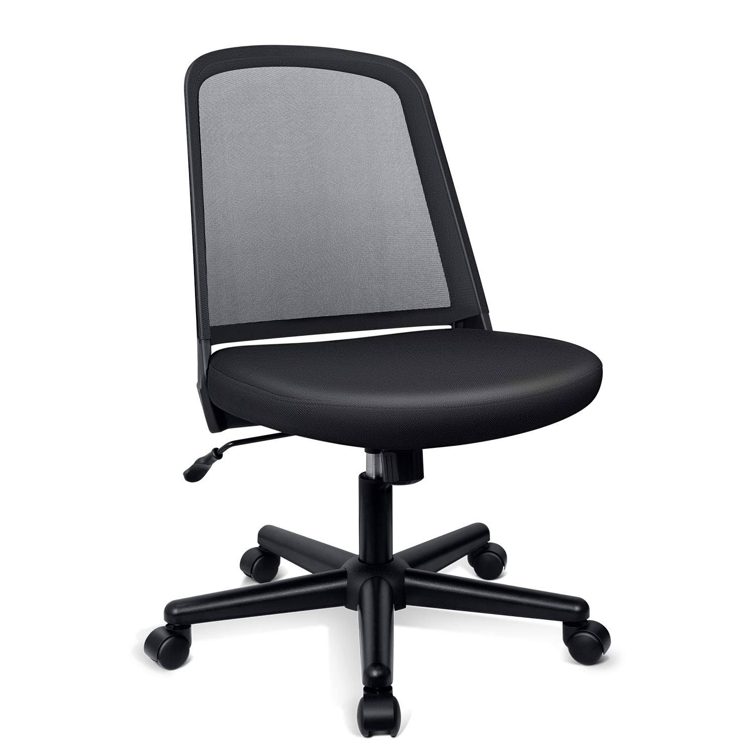 Funria Mid Back Mesh Office Chair Armless Black Swivel Ergonomic Task Office Chair with No Arms Computer Desk Chairs