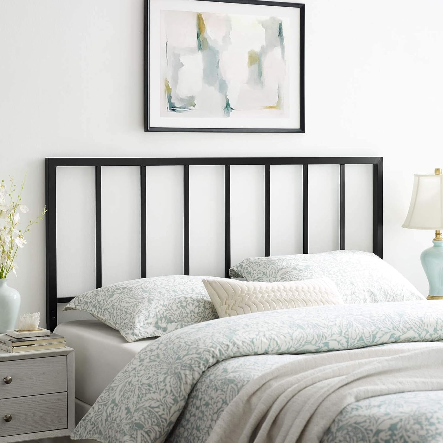 Modway Tatum Modern Farmhouse Metal Queen Headboard in Black