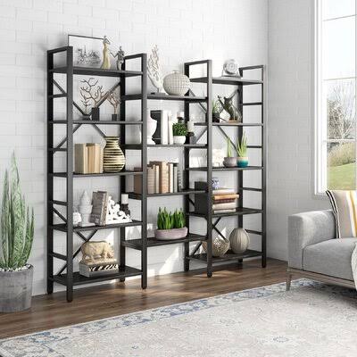 Oyama 70&& H x 68&& W Etagere Bookcase Mercer41 Color: Black