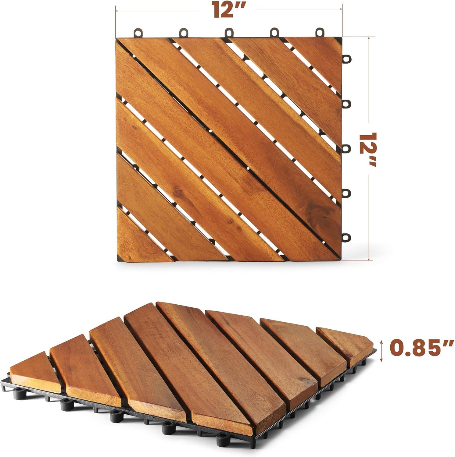 Wood Interlocking Flooring Tiles (Pack of 10, 12