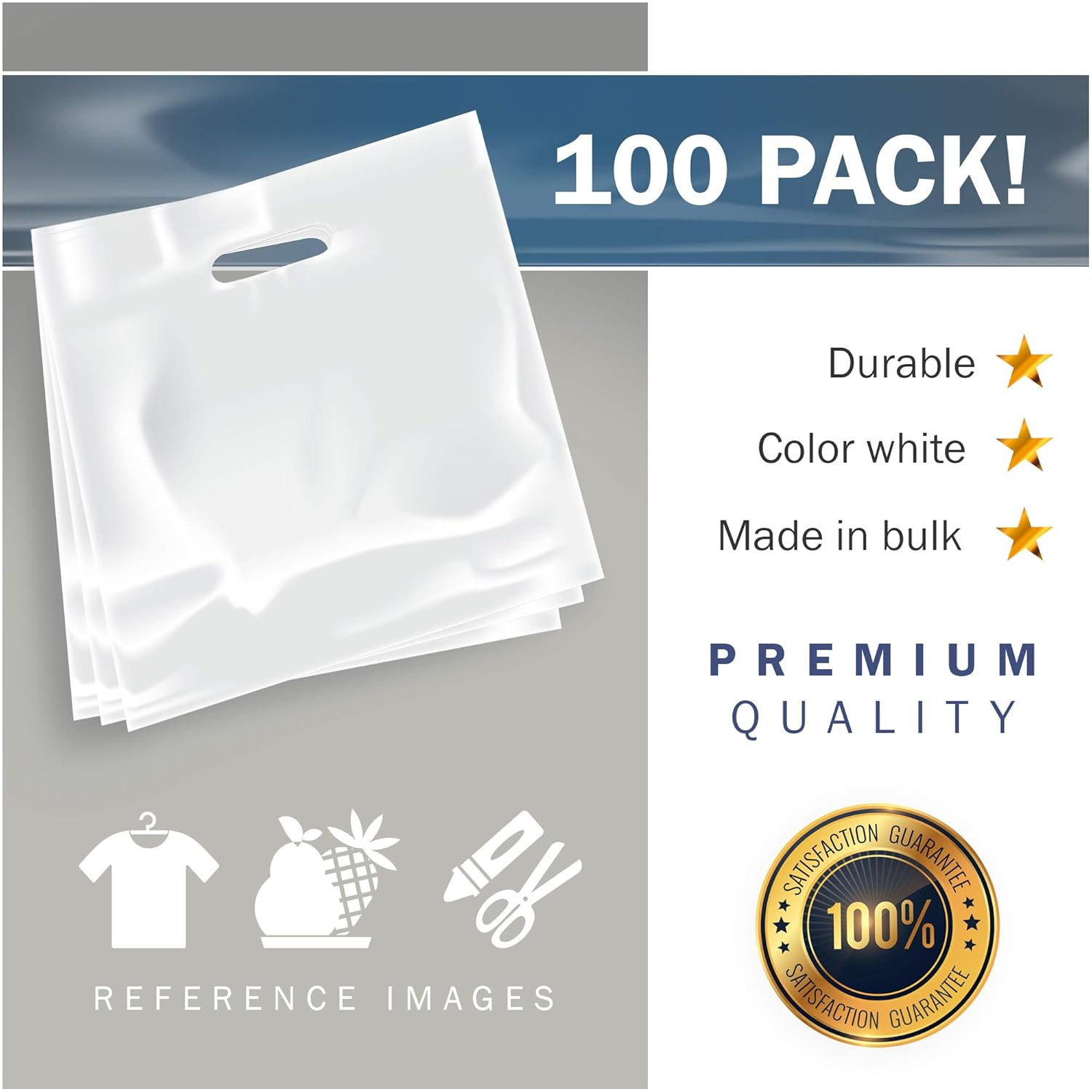Extra Large White Merchandise Bags - Glossy Plastic Perfect for Retail - 100 Pack 22