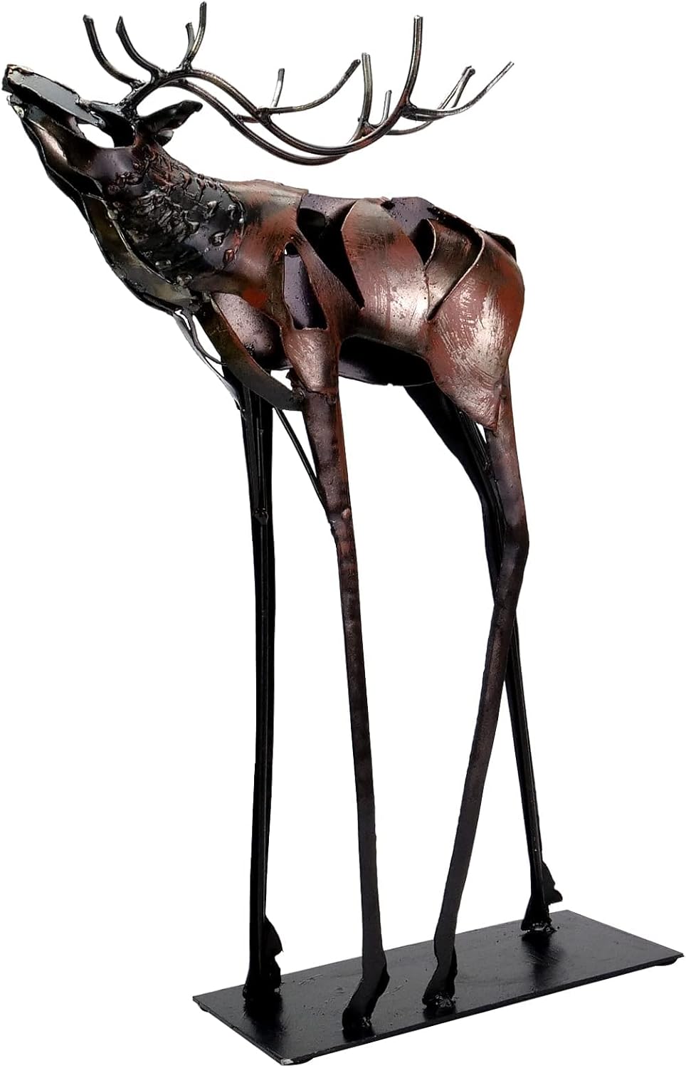 SUCCBROS Metal Deer Statue Decor 100% Handmade Modern Reindeer Sculpture Handicraft, Rustic Elk Metal Statue Decorations Valentines Day Gift for Him Her Home Bookshelf Fireplace Office Desk