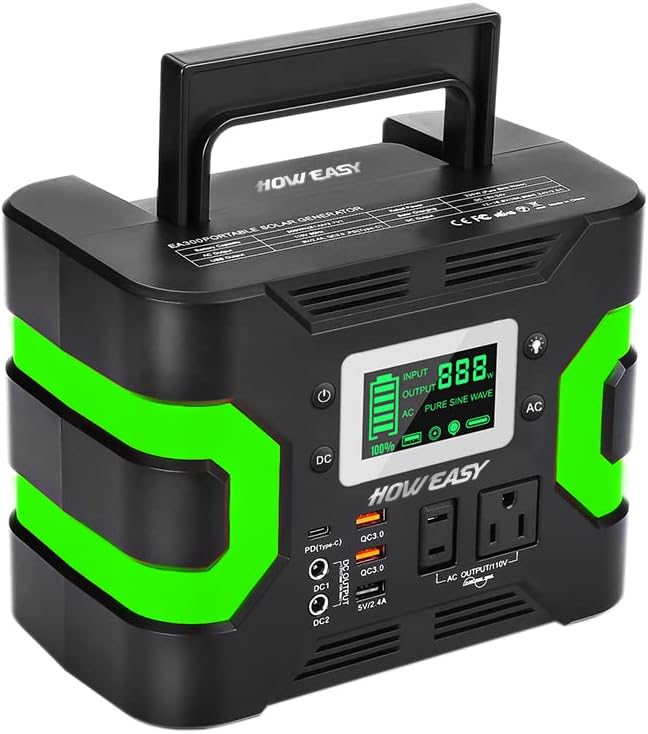 HOWEASY 330W Portable Power Station , 300Wh Solar Generator Lithium Battery Pack, With 2 AC (Peak 380W) Outlet/PD Type-c Ports/2 USB3.0 Ports/2 DC Ports For CPAP, Outdoor Adventure, Road Trip Camping Etc.