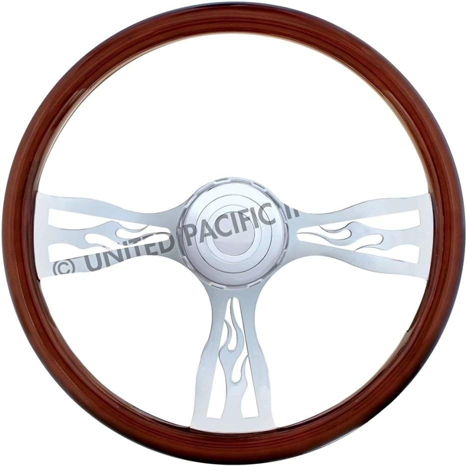 United Pacific 18 Flame Chrome Spoke Steering Wheel - Fits Peterbilt 1989+ & Kenworth 2001+