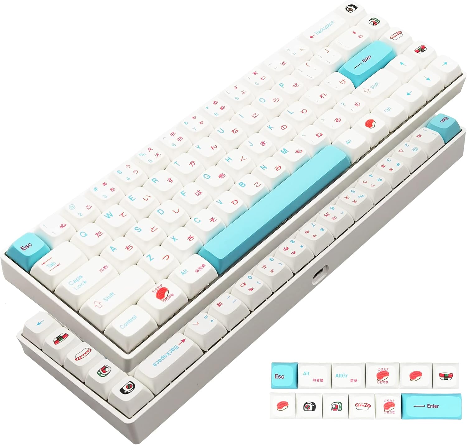 Basaltech Wireless Mechanical Keyboard 68 Keys Hot-Swap Gaming Keyboard, Three Mode Keyboard with RGB Backlit, Dye-Sub PBT Keycaps for Mac Windows Ipad PC Gamer(Gateron Yellow Switch, Sushi Theme)