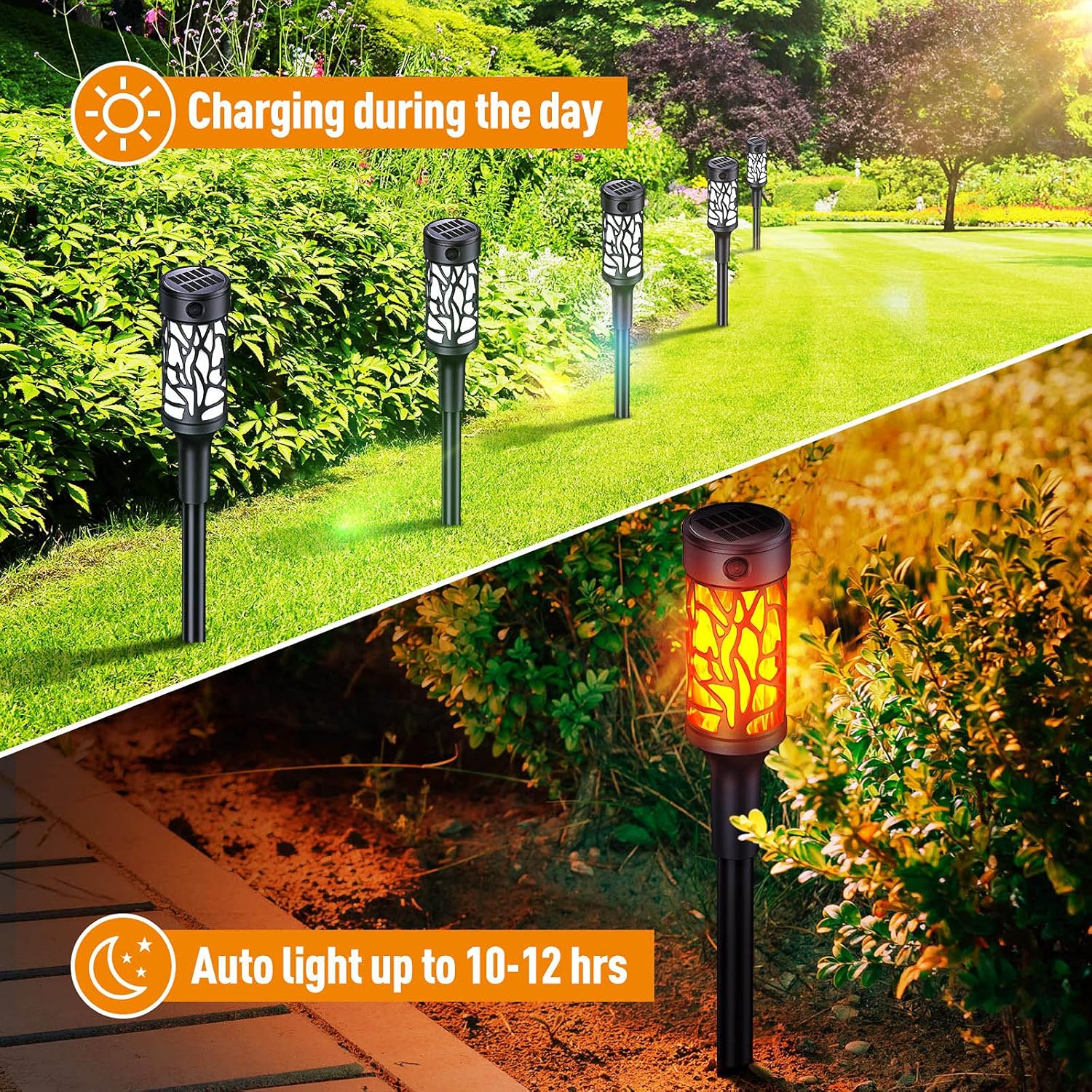 BONLION Solar Outdoor Lights, Upgraded 8 Pack Extra-Bright Solar Torch Lights with Dancing Flickering Flames, Waterproof Landscape Decoration Flame Lights for Garden Pathway Yard-Auto On/Off