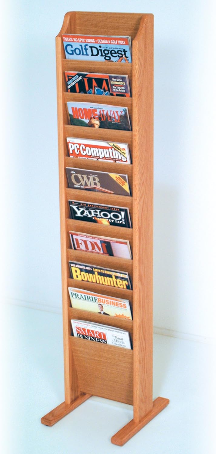 Wooden Mallet 10-Pocket Cascade Free-Standing Magazine Rack, Medium Oak