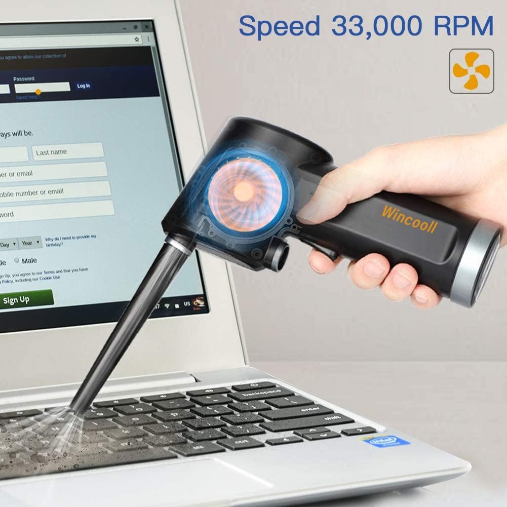 Air Duster for Computer Keyboard Cleaning - Cordless, Rechargeable 6000mAh Battery，Powerful 33000RPM and 10W Fast Charging Air Duster Compressed Air Pack of 2