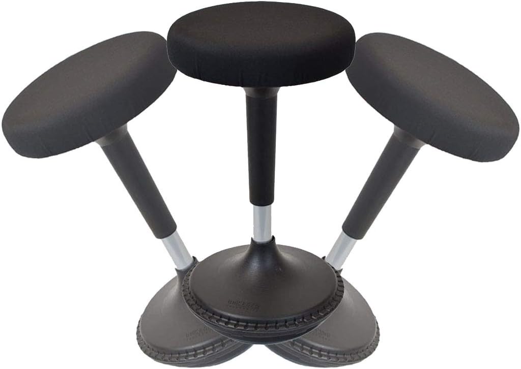 Uncaged Ergonomics Wobble Stool Standing Desk Balance Chair for Active Sitting. Tall Ergonomic Adjustable Height swiveling Leaning Perch Perching Ergonomic sit Stand high Computer Chair swivels 360 for Adults Kids, Black, (WSb)