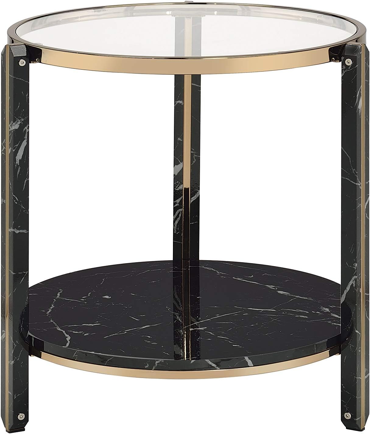 Acme Furniture Thistle End Table, Clear Glass, Faux Black Marble & Champagne Finish