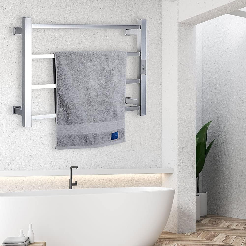 BZXYN Electric Towel Warmer, Wall Mounted Electric Heated Towel Racks with 2H, 4H Timer, 304 Stainless Steel Hardwired/Plug-in Towel Warmer for Bathroom,Hard Wire