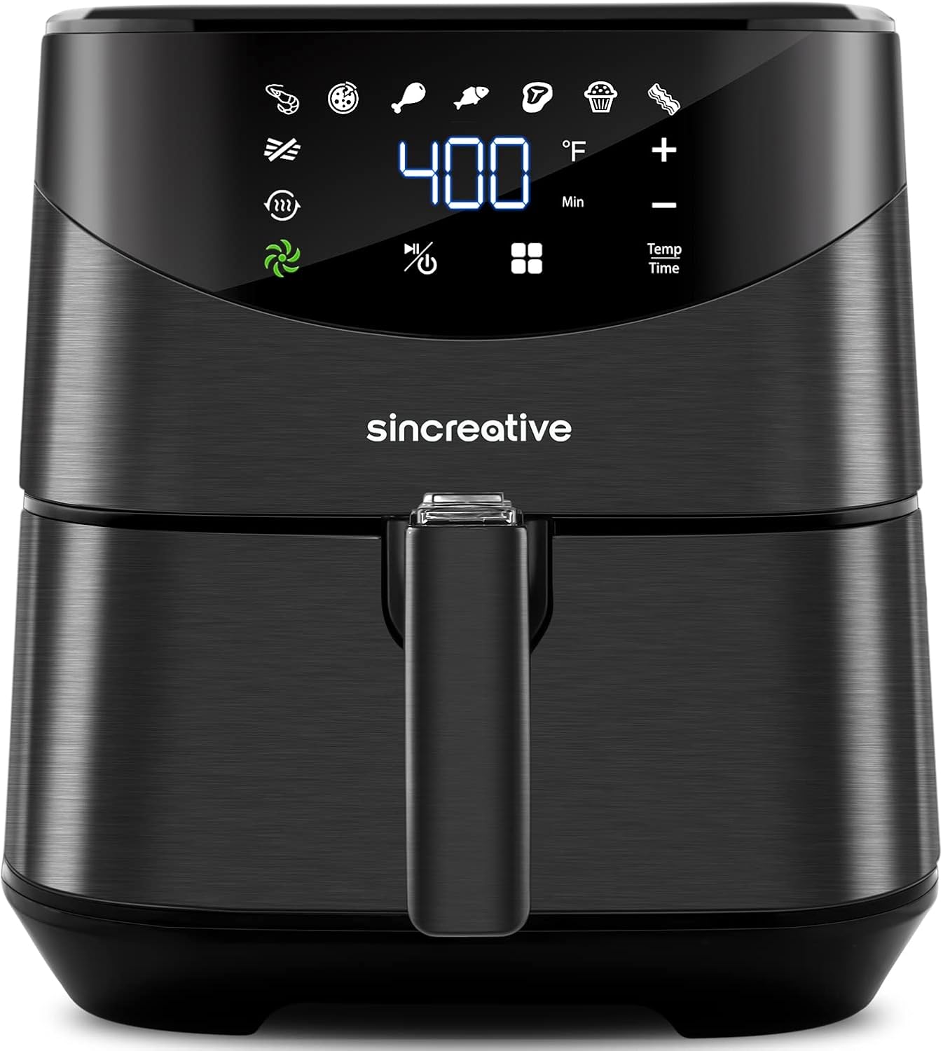 Sincreative Air Fryer XL | 8-in-1 Hot Air Fryer Oven to Grill Bake Roast | Large Family Size Airfryer Digital Touch Screen, Non-Stick Basket & Recipe Book | 5.8 QT Black ETL/UL Cert | Stainless Steel Pack of 2