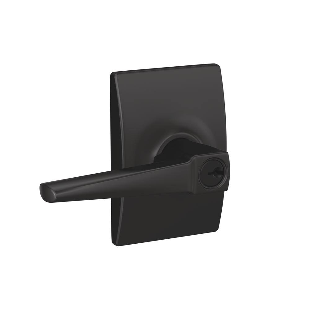 Schlage F51AELR622CEN Eller Keyed Entry Lever with Century Trim Finish: Matte Black