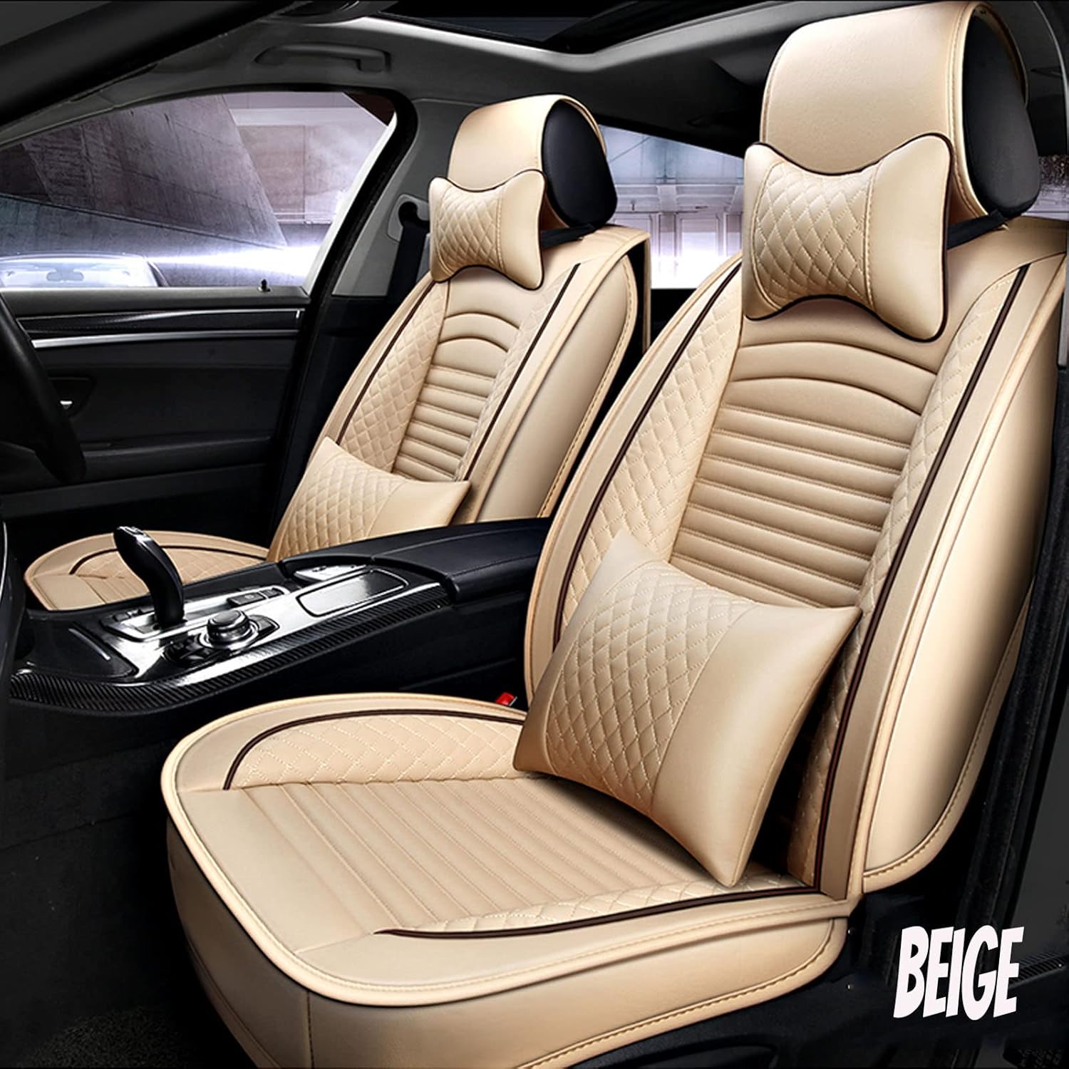 Romanbin Leather Car Seat Covers, Faux Leatherette Automotive Vehicle Cushion Cover for 5 Passenger Cars Fit for Mercedes Benz CLK CLA CLS for Auto Interior Accessories (Full Set)