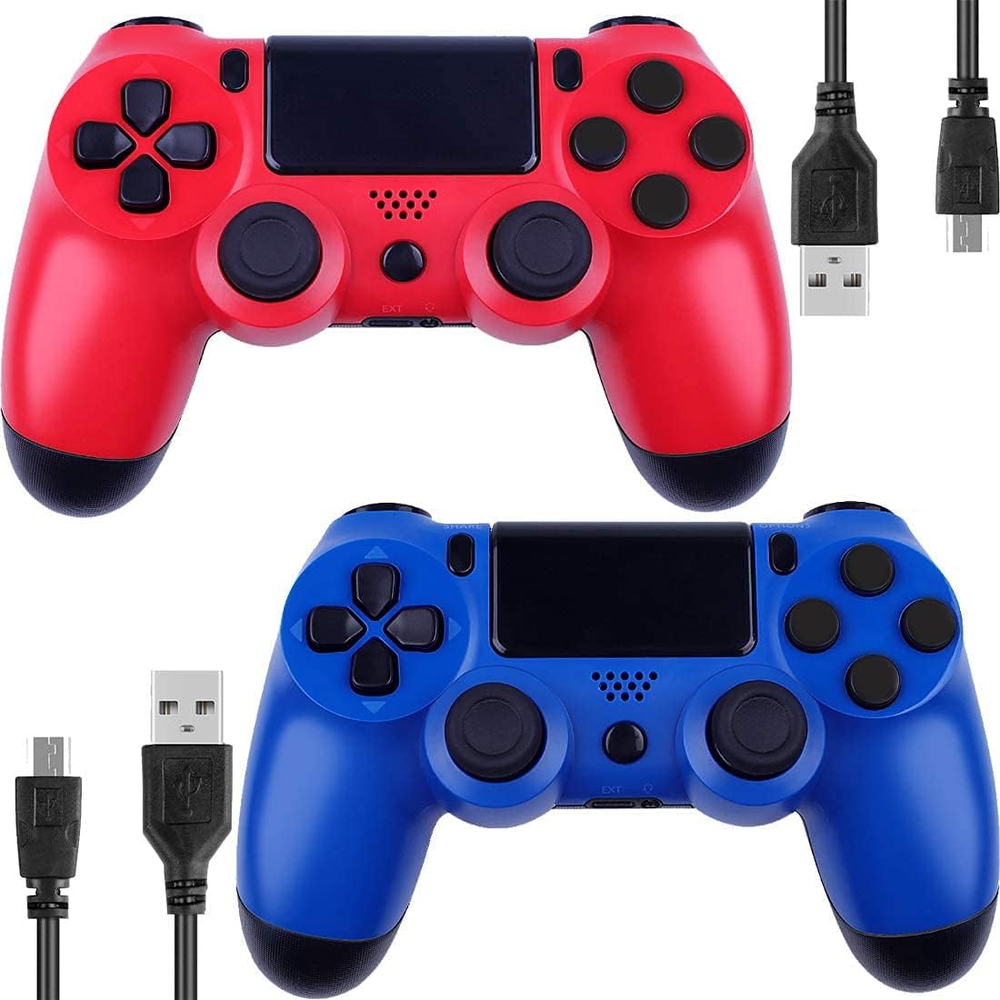 Donop Wireless Controller Compatible for PS4 / Slim/Pro Console, Double Vibration, 6-Axis Gyro Sensor, Speaker, Built-in Audio Jack with Charging Cable (Red+Blue) Pack of 2