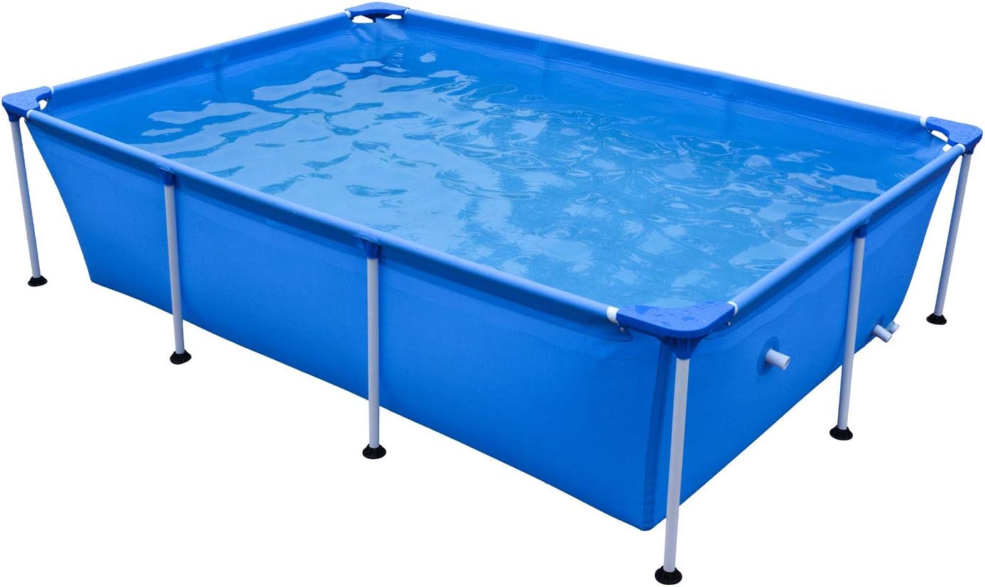 JLeisure Avenli 17818 8.5 x 6 x 2 Feet Outdoor Backyard Above Ground Rectangular Steel Frame Swimming Pool with Repair Kit for Kids and Adults, Blue