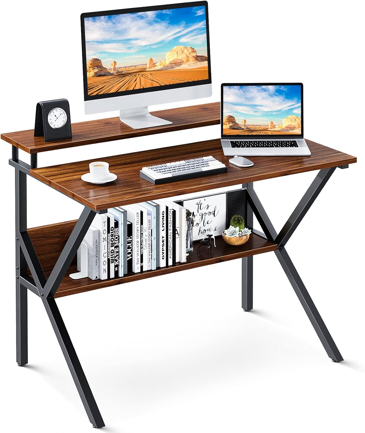 ODK Small Computer Desk, 27.5 inch Home Office Study Writing Table with Monitor Storage Shelf, Modern Simple Style Compact Laptop Desk for Small Spaces, Blue