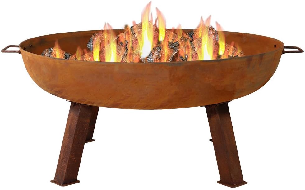 Sunnydaze Rustic Steel-Colored Cast Iron Fire Pit Bowl with Handles - Outdoor Wood-Burning Fire Pit Bowl for Backyard, Patio or Porch - 30-Inch Diameter