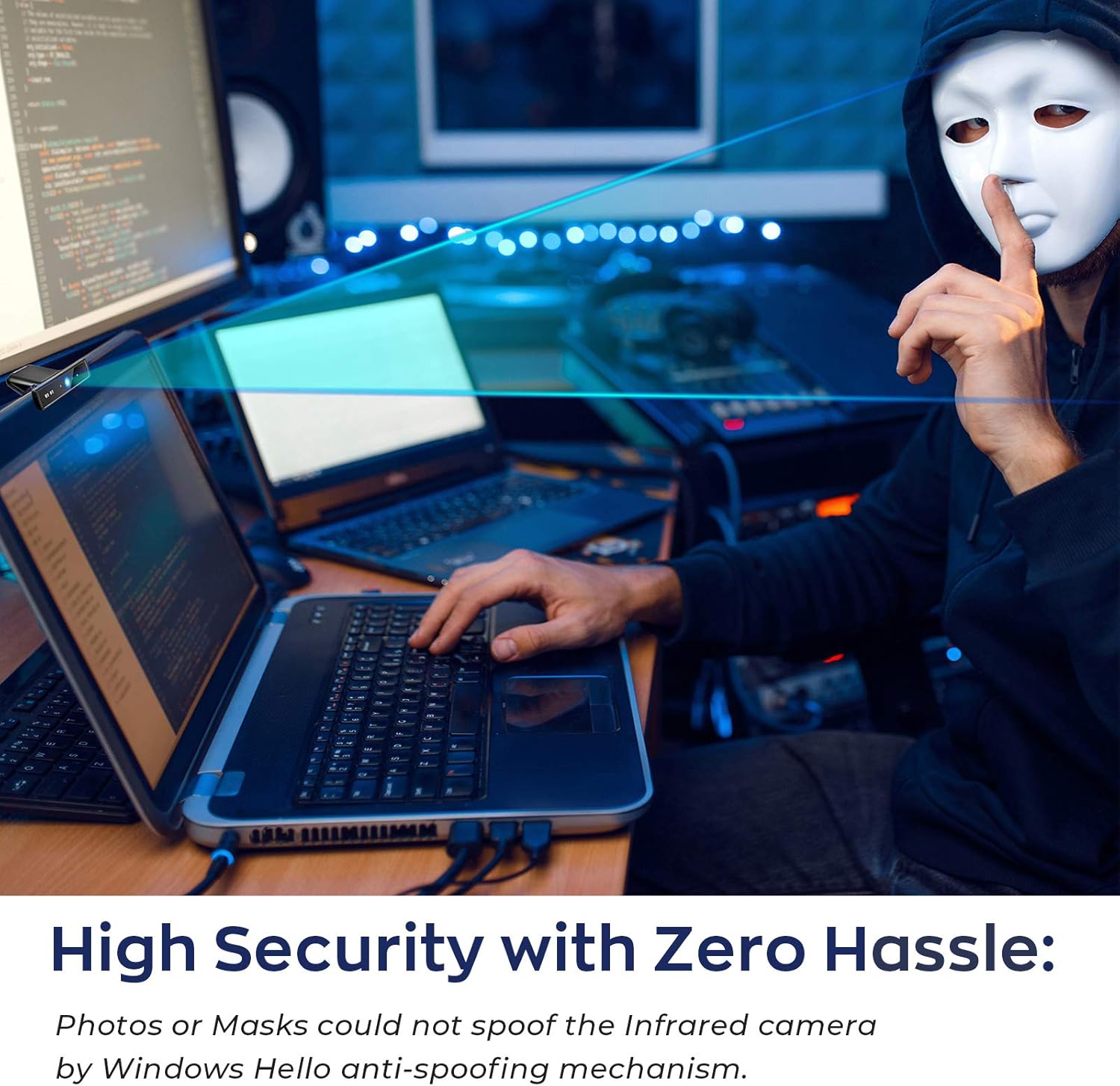 wo-we Windows Hello Face Recognition Webcam for Fast Login and Anti-Hacking with Windows 10, Business IR Webcam with Dual Microphones Used for Video Conferencing, Streaming, Recording - 720p HD Black Pack of 2