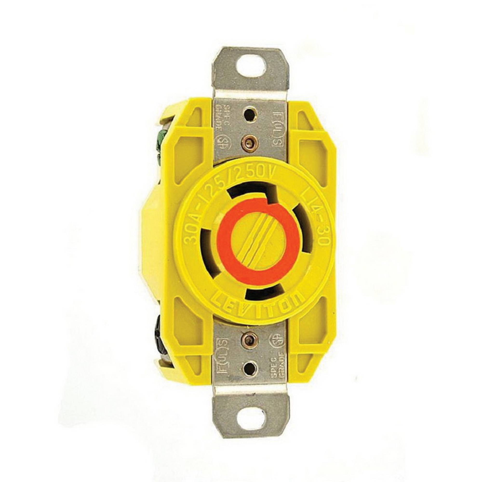 Leviton 27CM-10 Receptacle Locking Blade Corrosion Resistant L14-30R 30A 125/250V 3P4W Grounding - Yellow
