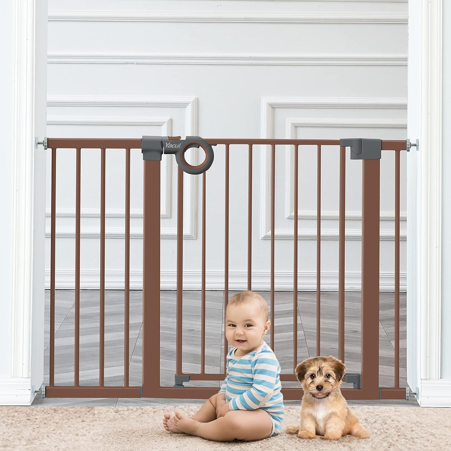 Yacul Extra Wide Baby Gate with Door, for Openings 29.53”~51.5”, Tall 30” Black