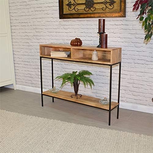 BOWERY HILL Solid Mango Wood Top Console Table in Natural/Black