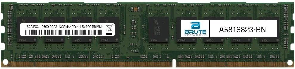 Brute Networks A5816823-BN - 16GB PC3-10600 DDR3-1333Mhz 2Rx4 1.5v ECC Registered RDIMM (Equivalent to OEM PN # A5816823) Pack of 2