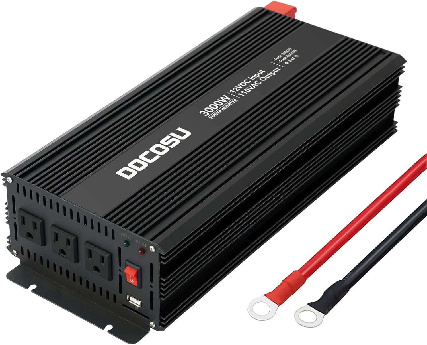 DOCOSU 3000 Watt Power Inverter with 3 AC Outlets DC 12V to AC 120V Out for Home Camping Outdoor Power Converter Supply Car RV Truck Boat 3000 Watts Modified Sine Wave Car Inverters Charger