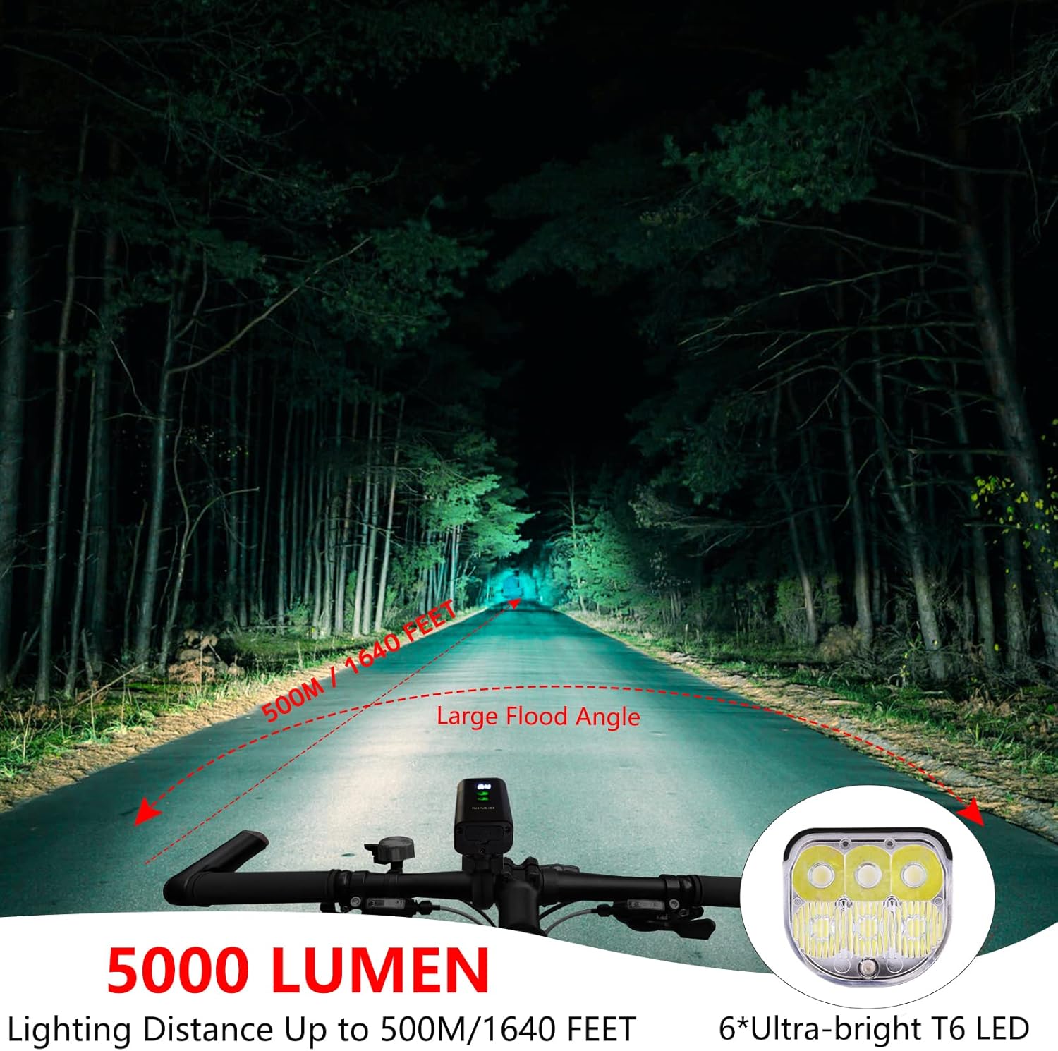 Famikako Bike Lights Front and Back - Extra Bright 6*T6 LED Bicycle Light Set - 6200 mAh Bike Headlight, Tail Light - USB Rechargeable Cycling Lights - Waterproof Road, Mountain Bike Safety Light Kit