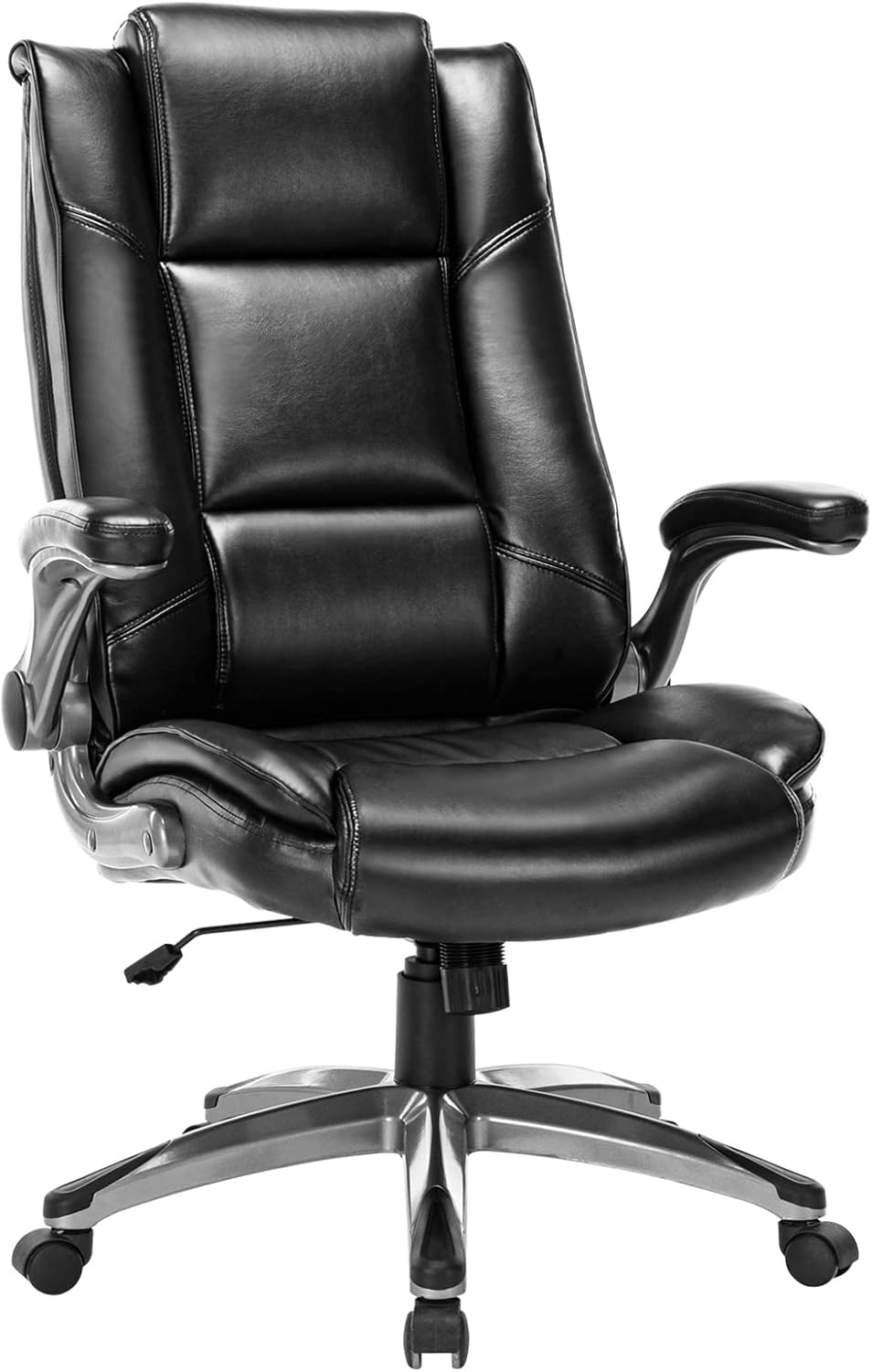 COLAMY Office Chair High Back Leather Executive Computer Desk Chair - Flip-up Arms and Adjustable Rock Tension Swivel Chair Thick Padding for Comfort and Ergonomic Design for Lumbar Support (Black)