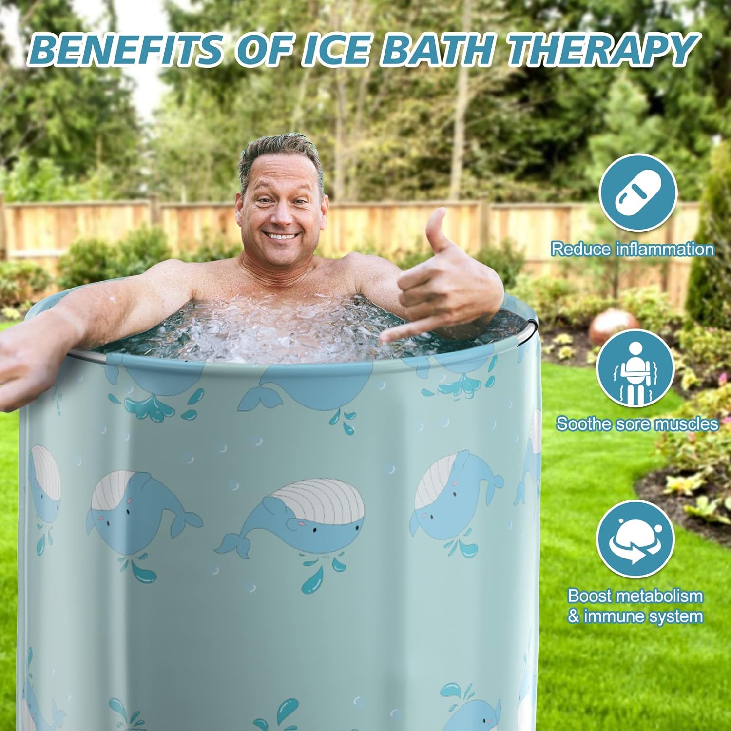 Portable Bathtub for adults, DAILYLIFE Japanese Soaking Bath Tub for Shower Stall, Foldable Bathtub with Thermal Foam, Freestanding, Folding & Soaking Spa Bath Tub with Pillow for Small Space(Dolphin)