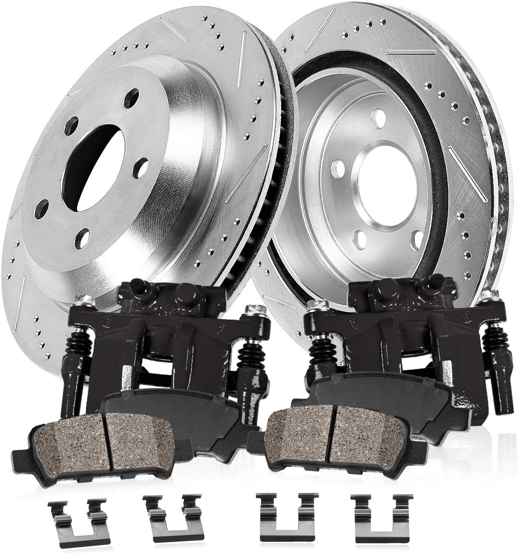 Callahan CCK02318 FRONT Powder Coated Black [2] Calipers + [2] Zinc Plated D/S Rotors + [4] Ceramic Brake Pads