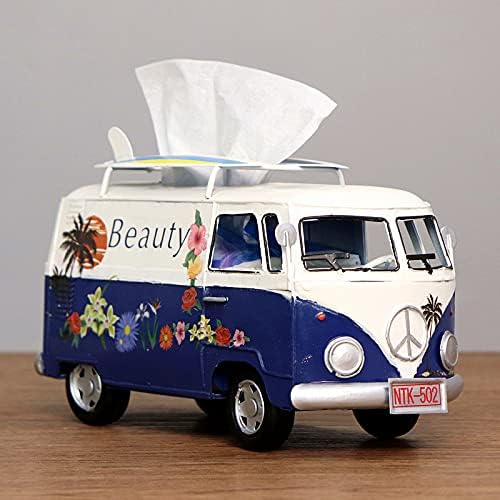 Tissue Holder Box Holder Cover Paper Towel Box American Industrial Style Bus Model Car Model Iron Car Model Decoration (Pink) Pack of 2