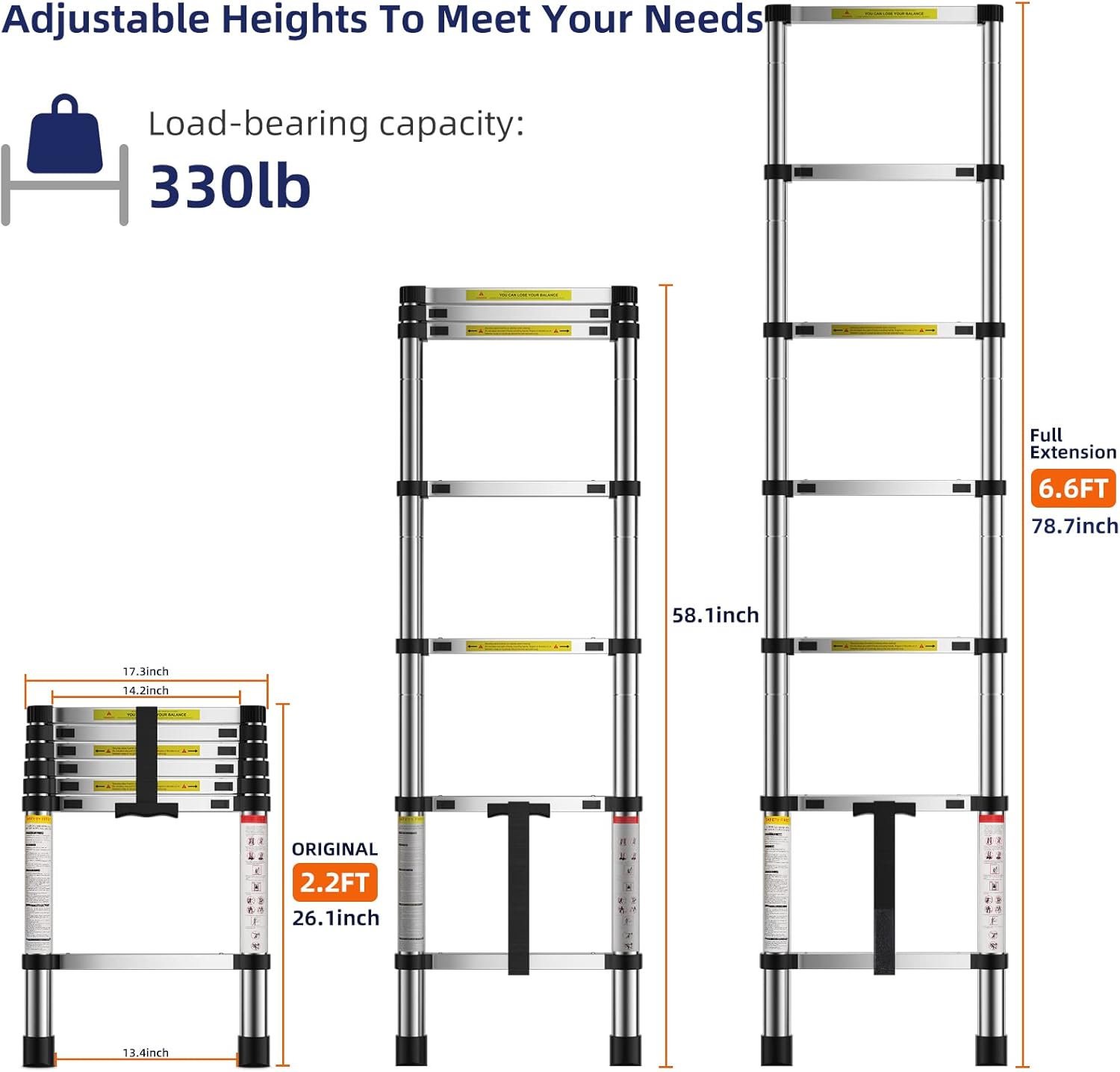 MGENLONG 6.6 FT Extension Ladders, Lightweight Collapsible Ladders, Aluminum Telescoping Ladders for Home, Folding Telescoping Ladder for RV, Attic, Daily Use at Home, Capacity 330 lbs