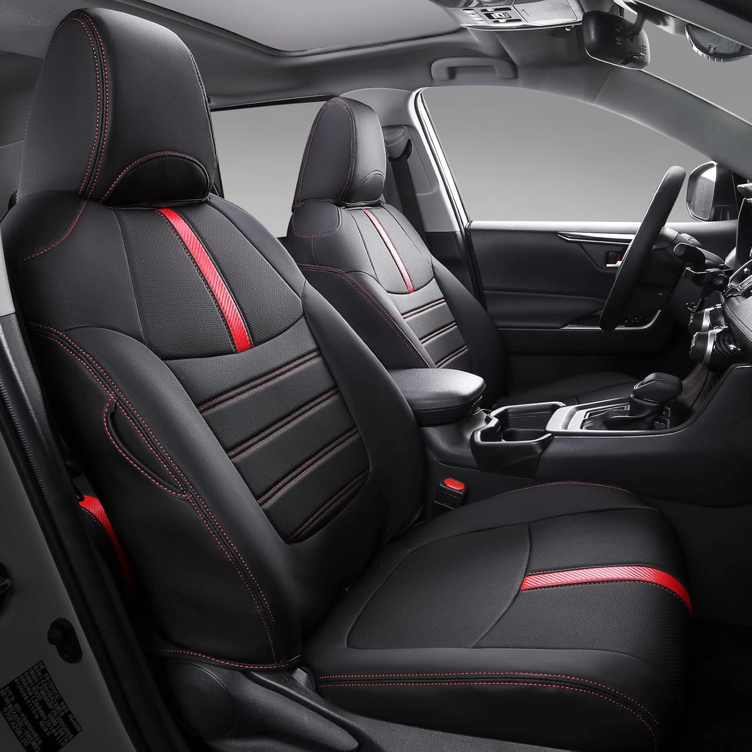 PTYYDS Fit Toyota RAV4 Seat Covers Full Set PU Leather Seat Covers for Rav4 2019 2020 2021 2022 Accessories (Black+Red,2019-2022 RAV4 Hybrid XSE)