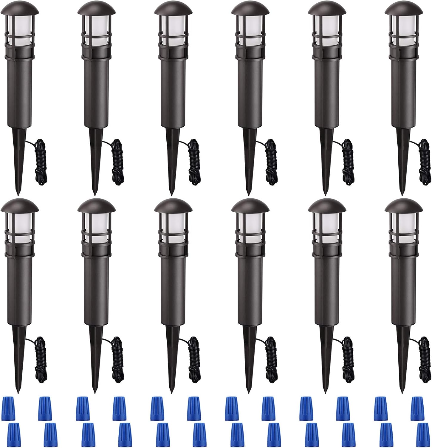 LEONLITE 12-Pack LED Landscape Pathway Light, 3W (18W Eqv.), AC/DC 12V Low Voltage Path Lighting, IP65 Waterproof, Non-Dimmable, ETL Listed, Bronze Aluminum Housing, 3000K Warm White