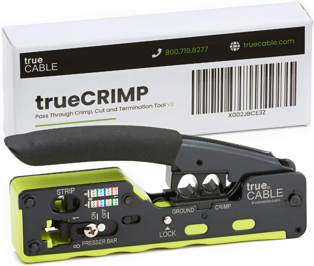trueCABLE All-In-One Crimp and Termination Tool, Compatible with Cat5e, Cat6, Cat6A Ethernet RJ45 Connectors, Shielded & Unshielded, Pass Through, and Standard Modular Plugs Pack of 2