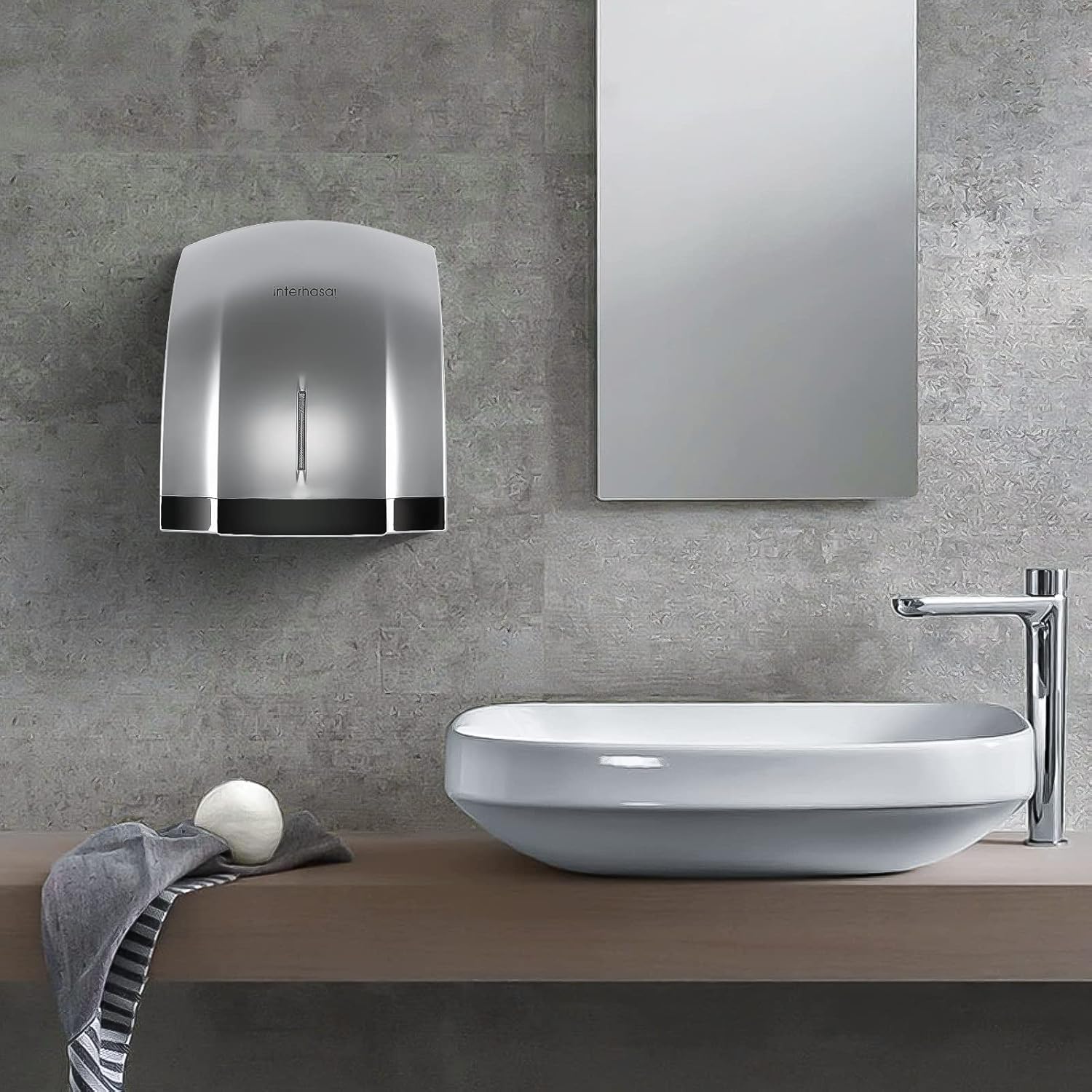 interhasa! Commercial Hand Dryer, Automatic Electric Hand Dryer 1800W High Speed Hand Air Dryer for Commercial and Household Noise Reduction （Silver） Pack of 2