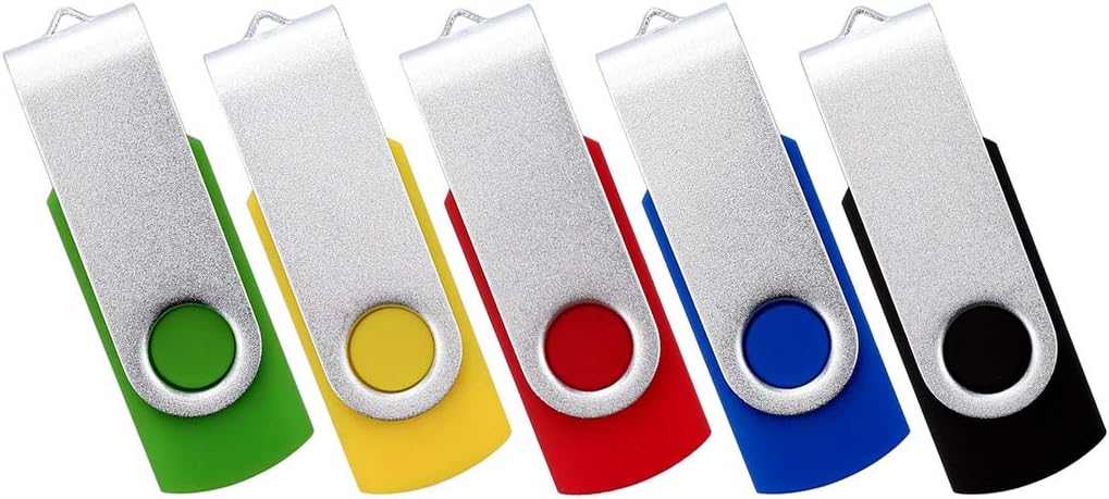 TOSPLUS 5Pack 16GB USB 2.0 Flash Drive Thumb Drives Memory Stick Jump Drive Zip Drive (Black/Green/Blue/Red/Yellow) Pack of 2