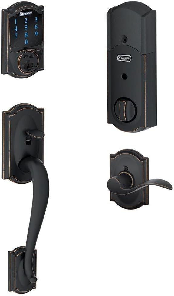 SCHLAGE Z-Wave Connect Camelot Touchscreen Deadbolt with Built-In Alarm, Works with Amazon Alexa via Wink, Aged Bronze, FE469NX ACC 716 CAM LH