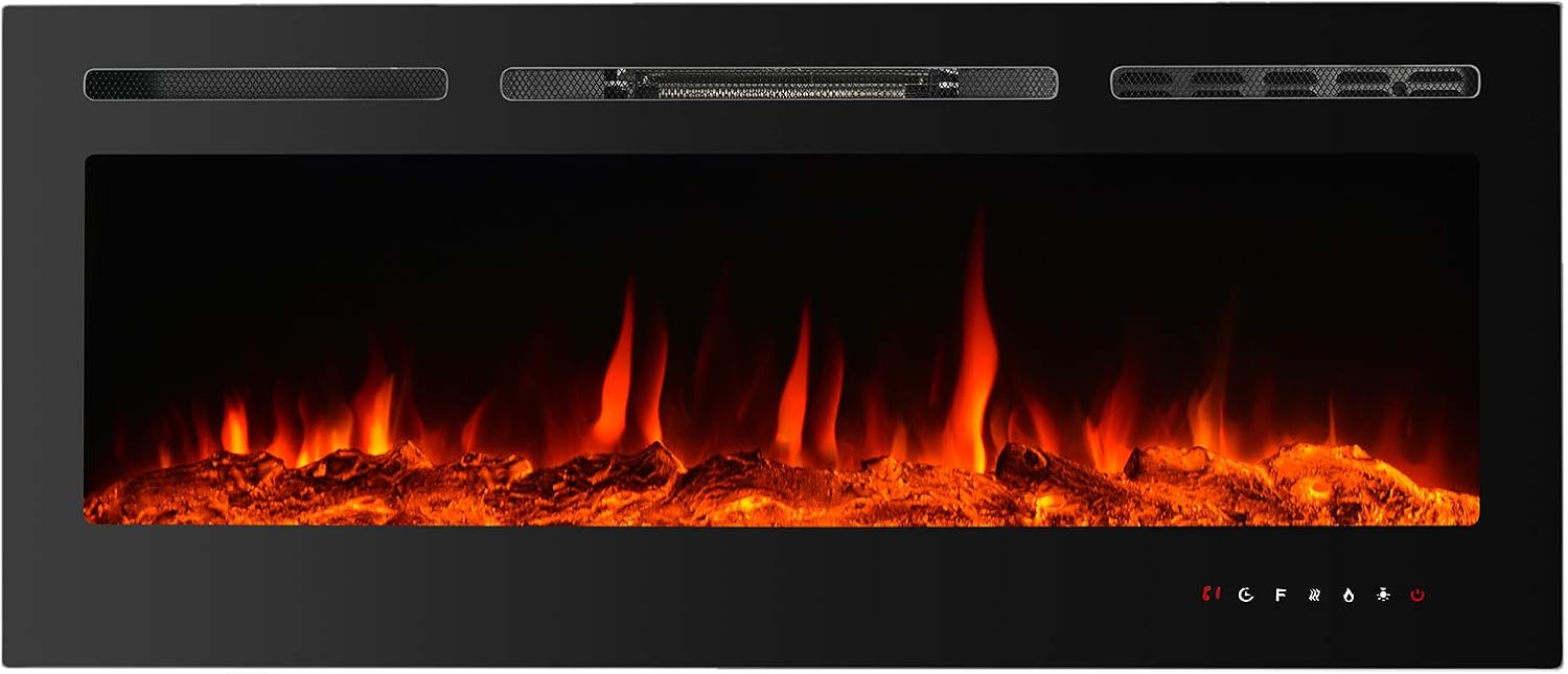 CharaVector Electric Fireplaces Recessed Wall Mounted Fireplace Insert 80 Inch Wide Heater LED Fire Place Remote Control & Touch Screen