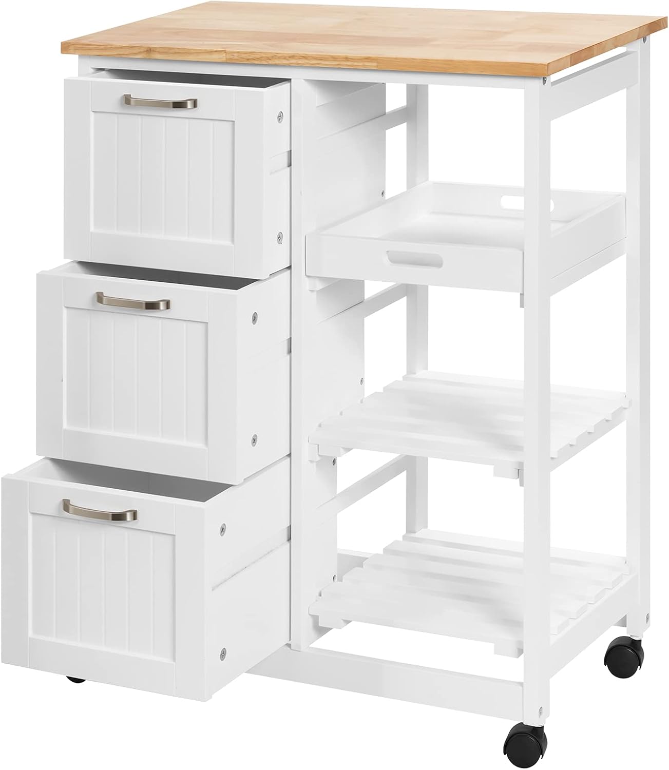 PETSITE Kitchen Island Cart with Storage & Wheels, Rolling Small Island Table with Drawers & Shelves for Home, Black
